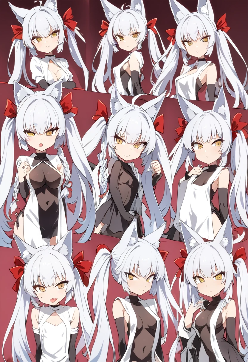 score_9,score_8_up,score_7_up,score_6_up,source_anime, masterpiece,asanagi styel,1girl,asanagi(azur lane), white hair, yellow eyes, twintails, braid, fox ears, red bow, miko clothe,neehigh,胸の前で手を組む,ガイナ立ち