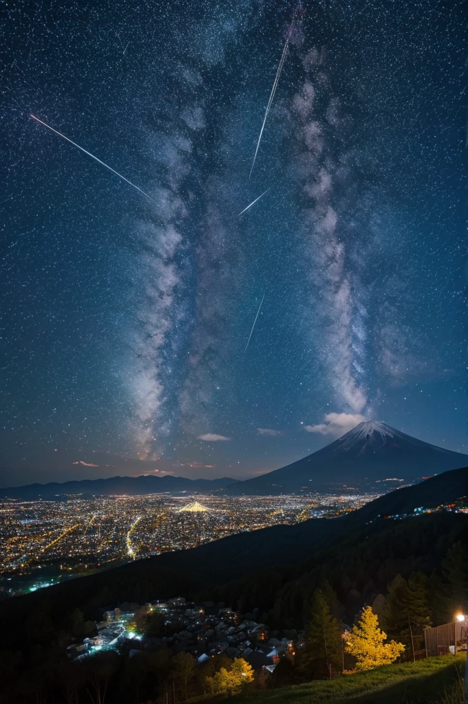 firework Fuji Mountain Starry Sky