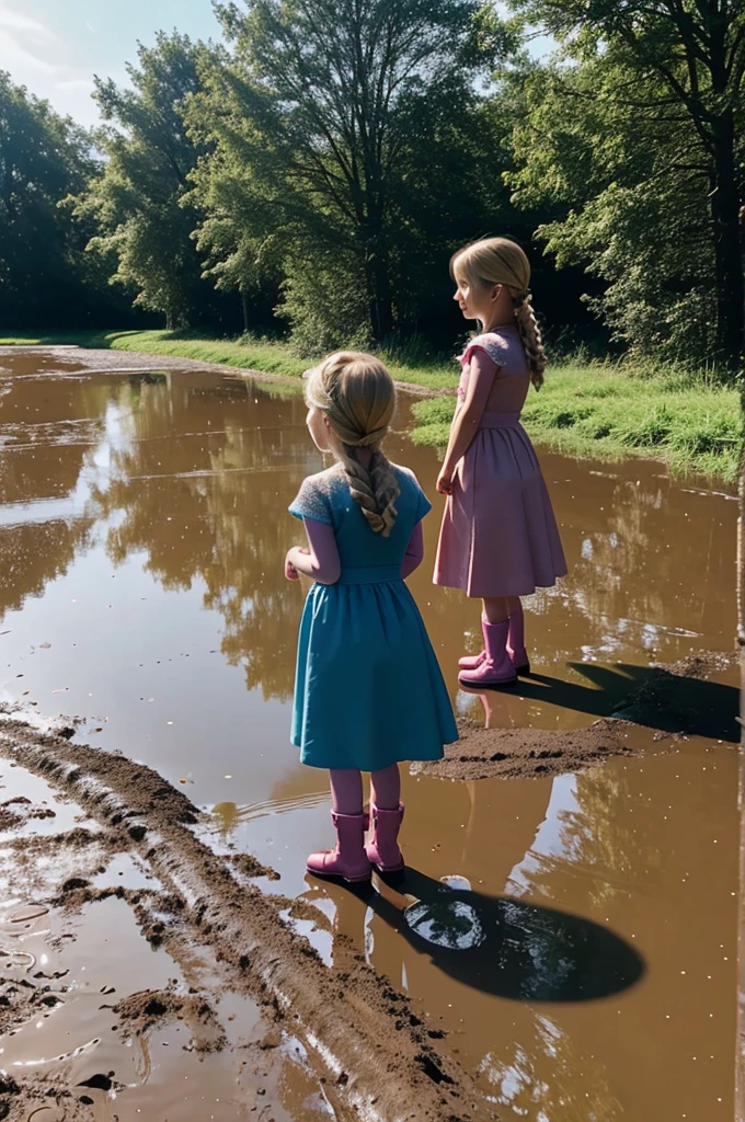 Elsa watching Peppa Pig and her family jumping in a mud puddle 
