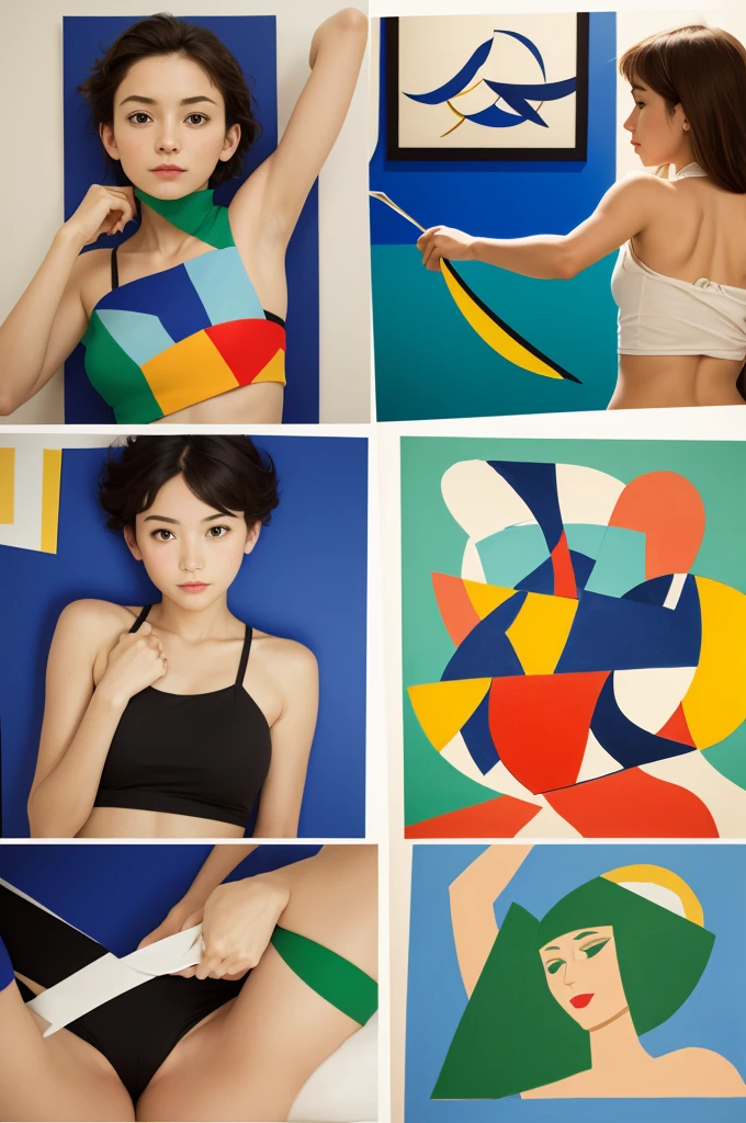 create collage based on the works of Henri Matisse in the style he created "painting with scissors"