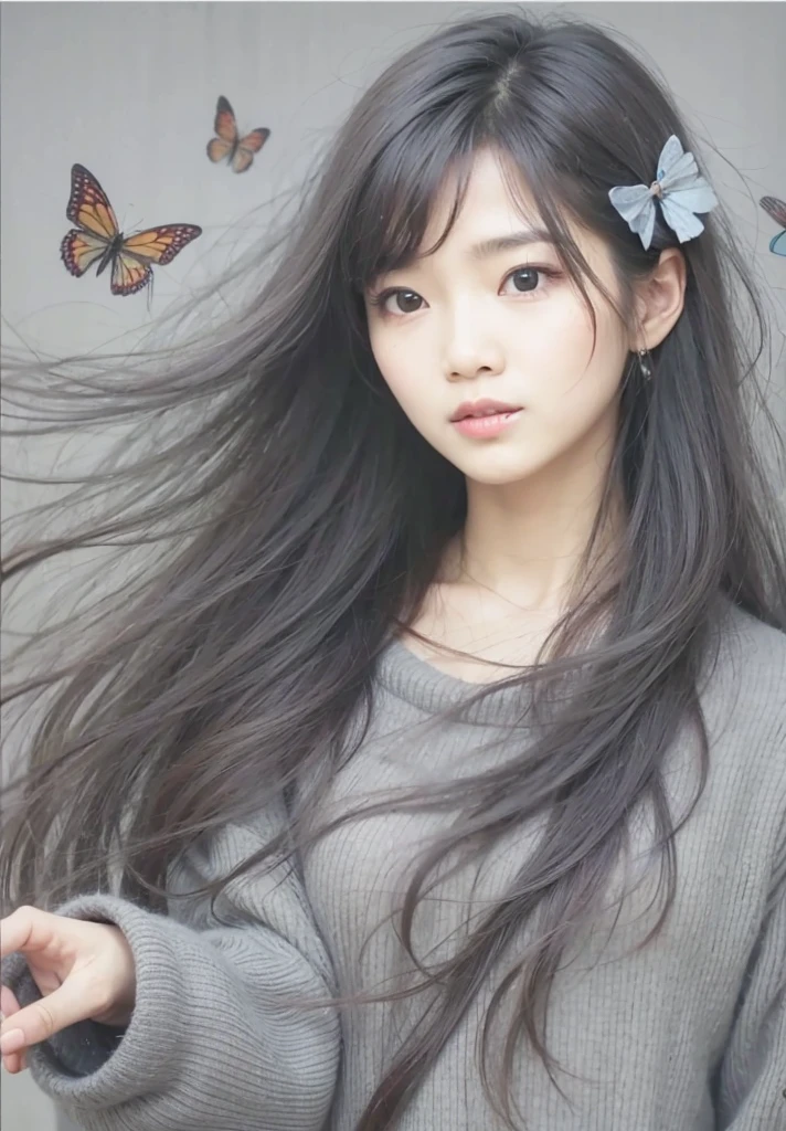 a realistis indonesian woman face age 17 years wear a gray sweter,ultra hd 8k