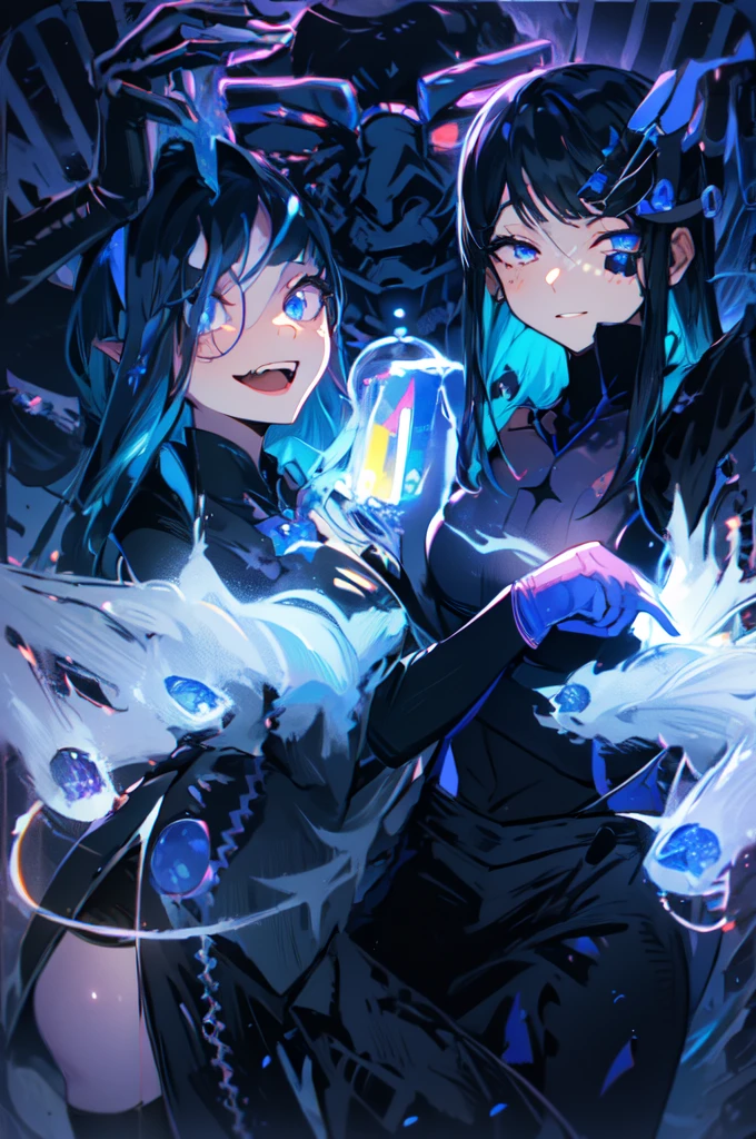 Beautiful hands, Beautiful dresasterpiece, (best quality:1.2), intricate details, ado, 1girl, multicolored hair, long hair, collared shirt, jacket, bangs, long sleeves, blue flower, (mature female:1.2), Ado, (dark blue hair, light blue inner), extra long hair, straight hair, blue eyes, slanted eyes, white inner shirt, (long black jacket, long black pants), (masterpiece, best quality:1.2), intricate details, ado, 1girl, multicolored hair, long hair, collared shirt, bangs, long sleeves, blue flower, (mature female:1.2), Stars and comets pass by in the open sky, Beautiful Clouds, A tree with glowing fireflies and butterflies々, (Ultra-realistic), {Highly detailed CG unit 8k wallpaper}, Vast landscape photography, (View from below with a panoramic view of the sky, vast open field vision), (Low angle shot), (Light: 1.5), (warm Light source: 1.2), Intricate details, (Rainbow colors: 1.2), (bright Lighting), (atimospheric Lighting), dream-like, Magic, fairy tale
