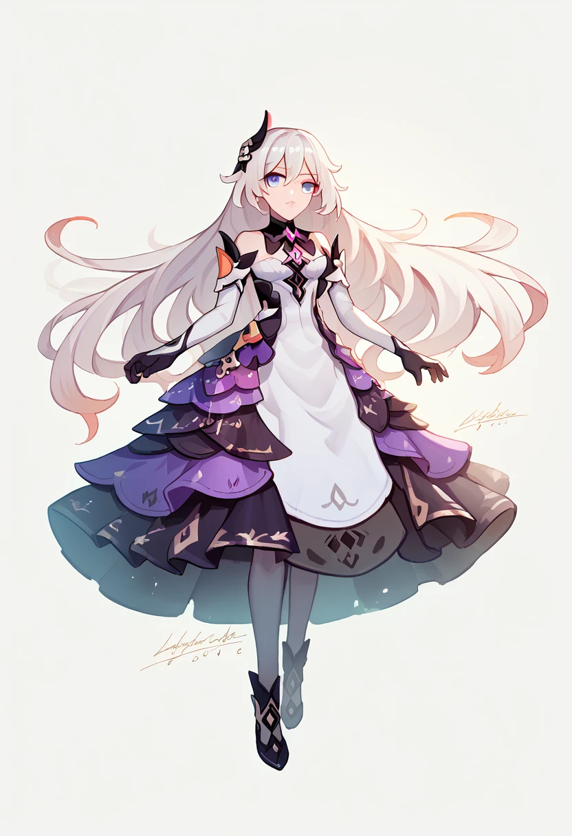 (best quality,8k,highres,masterpiece:1.2),ultra-detailed,(anime),extremely detailed facial features,beautiful detailed eyes,beautiful detailed lips,soft lighting,fantasy landscape,vivid colors,flowing dress,long white hair,blue eyes,1girl,Herrscher of Finality,Kiana \ (Honkai Impact 3),solo, zoom out, full body