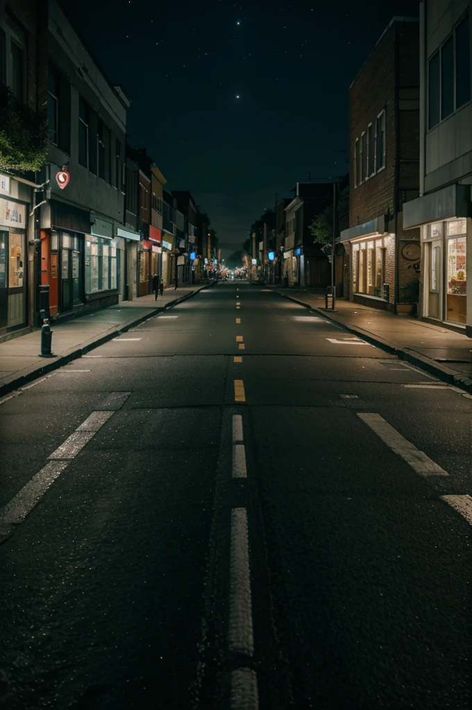 2 big lane road, night, buildings on both sides