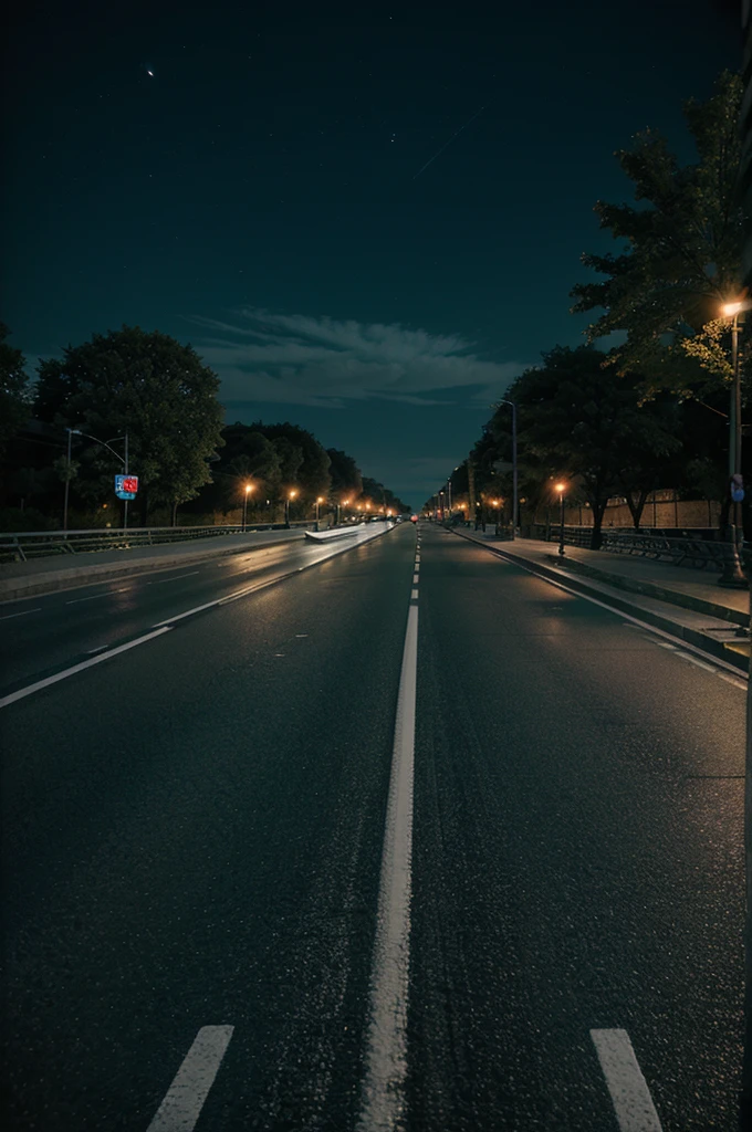 ((2 lane big road)), night, buildings on both sides