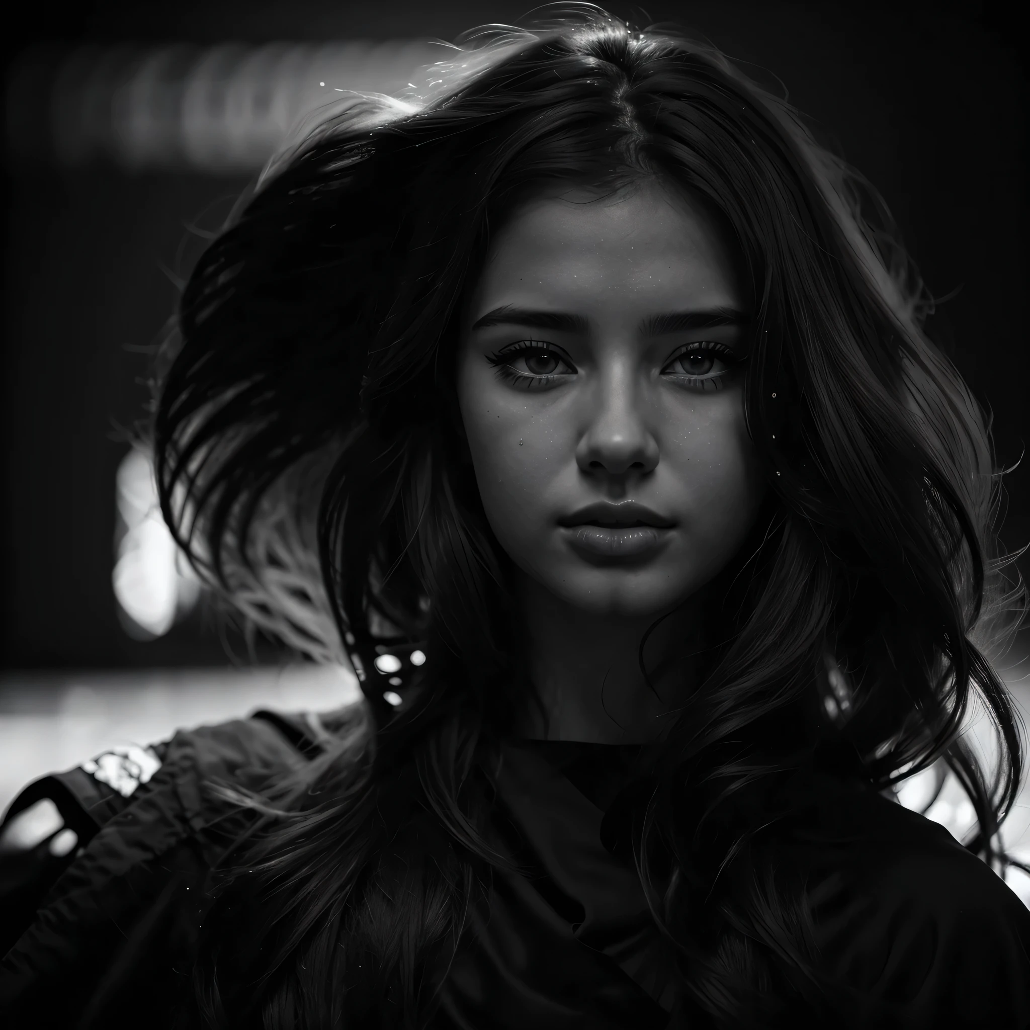 Adriana Lima, thick brown hair, chaude menue, Fille ukrainienne, Wavy brown hair, Dasha Taran, jolie belle brune, (solo one girl : 2.0),(realistic:1.3), finely detailed, quality, (masterpiece:1.2), (photorealistic:1.2), (best quality), (detailed skin:1.3), (intricate details), dramatic, 1girl, 21 years old, detailed skin texture, (blush:0.5), (goosebumps:0.5), serious expression, hair between eyes, close up portrait shot, dark background, (detailed shadows, monochrome, black and white photo, silhouette, spotlight, dark theme:1.4), 