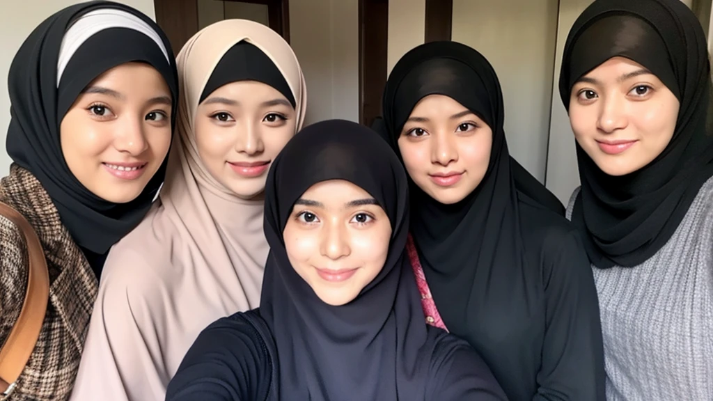 three hijab women in bed, wearing grey pashmina hijab,,38b sized,embracing breast, oval face slim body, white skin like porcelain, undressing nude body, showing nipples and little hairy, vagina, Seducting Look, Lustful smiling, lesbian Sex scene, Sharing Passionate kissing with other. Full body photo shoot. Best quality, 8k, Masterpiece :1.3, Ultra-detailed face, Detailed eyes, Double eyelid, naughty and pretty 