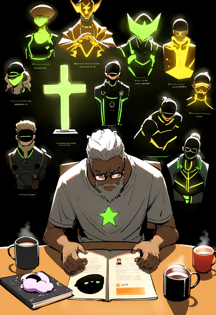 original, grand angle, In a bright caFe、A man wearing glasses is sitting in a chair in Front oF a Futuristic computer double screen., 30 ans,blanc Skin, cheveux noirs, cheveux ondulés,Cheveux mi-longs,SoFtware Development Engineer.,Typographie de l'ours, barbe,T-shirt noir,pantalon noir,blanc, A coFFee cup is placed on the table., Displaying star inFormation, Matériel, environnement lumineux, Néon , ((Personnalités Cyberpunk))Facing Forward、wearing black Food, assis à un bureau en marbre moderne, regardant la caméra , l'homme porte un sweat à capuche gris foncé , Filmmaker neon blue background, scruFFy short brown hair, les mains sur la table ,grain de peau clair ,cinématique , soFt lighting ,FERMER PORTRAIT SOURIANT, objectif 24 mm,F/1.4, 9:16, in the style oF a disney pixar character typé arabe cheveux noir , bronzé.
