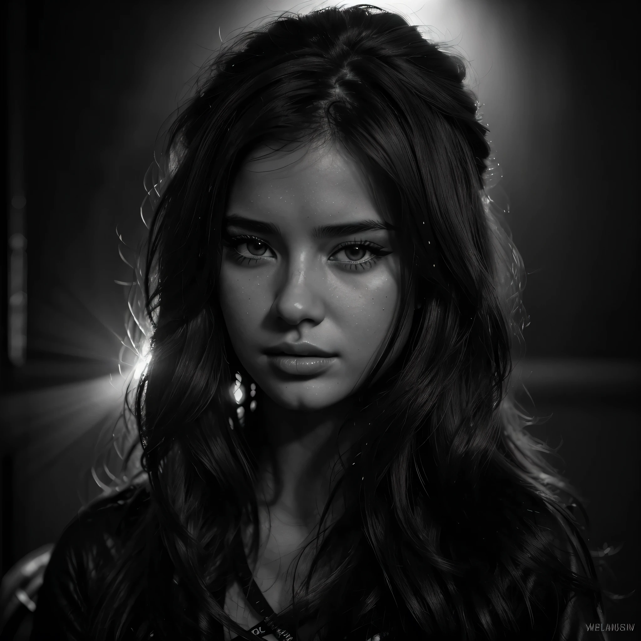 Adriana Lima, thick brown hair, chaude menue, Fille ukrainienne, Wavy brown hair, Dasha Taran, jolie belle brune, (solo one girl : 2.0),(realistic:1.3), finely detailed, quality, (masterpiece:1.2), (photorealistic:1.2), (best quality), (detailed skin:1.3), (intricate details), dramatic, 1girl, 21 years old, detailed skin texture, (blush:0.5), (goosebumps:0.5), serious expression, hair between eyes, close up portrait shot, dark background, (detailed shadows, monochrome, black and white photo, silhouette, spotlight, dark theme:1.4),