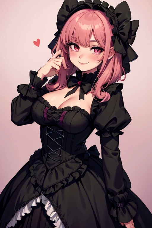 1girl. cutestyl3, cute, Gothic clothing, Lolita, halfbody, smile, blush, portrait ,hand on ches
