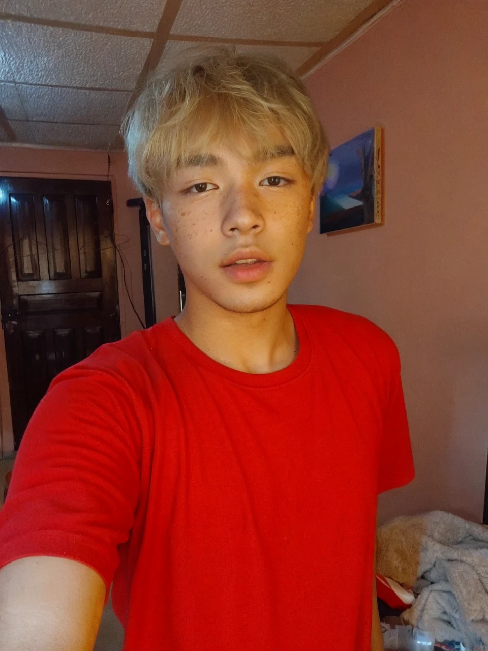 korean face young boy cute with freckles looking to the camera