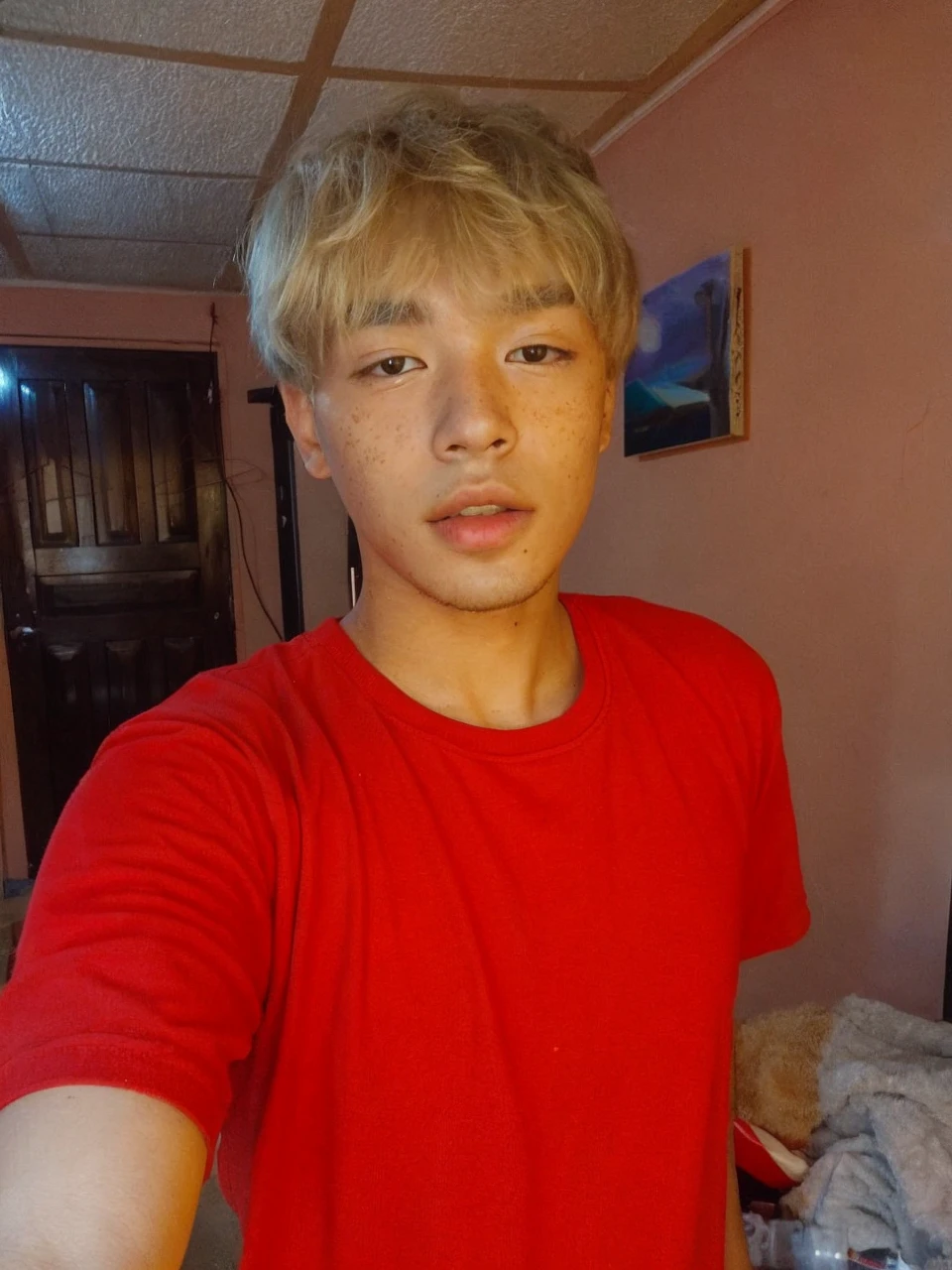korean face young boy cute with freckles looking to the camera