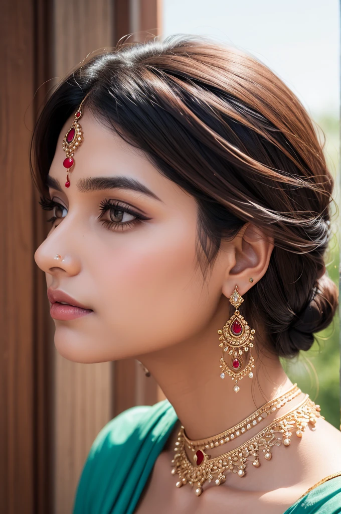 Create Indian woman face in profile using earrings typical of India