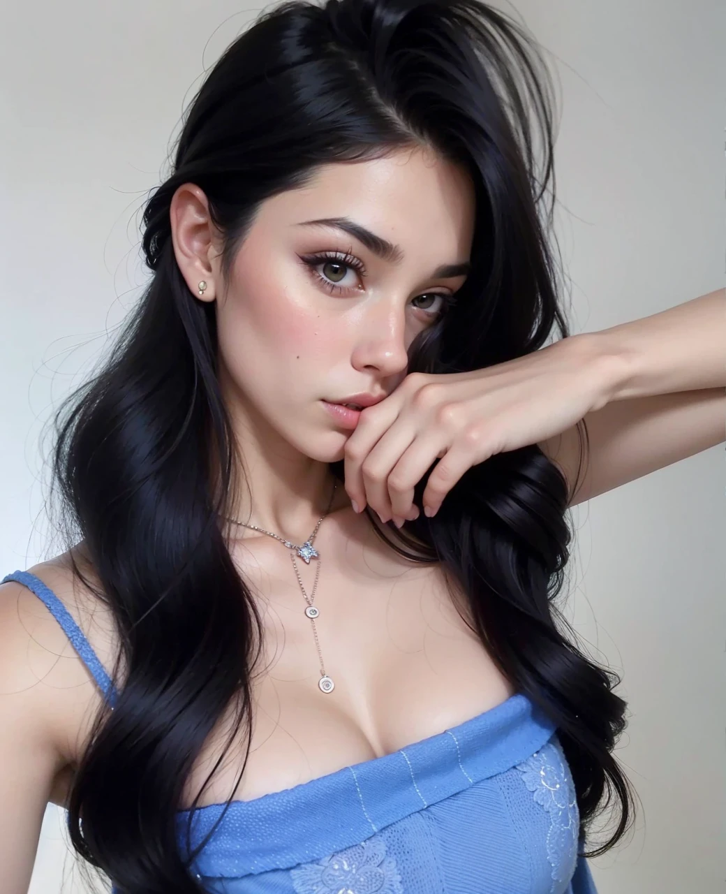 Arafed woman with long black hair., Portrait of Vanessa Rhd, braided hair, 2 4 year old female model, 18 years, Violet Myers, Angelina Stroganova, bella poarch, anastasia ovchinnikova, Instagram Template, Kailee Mandel, taken in the early 2020s