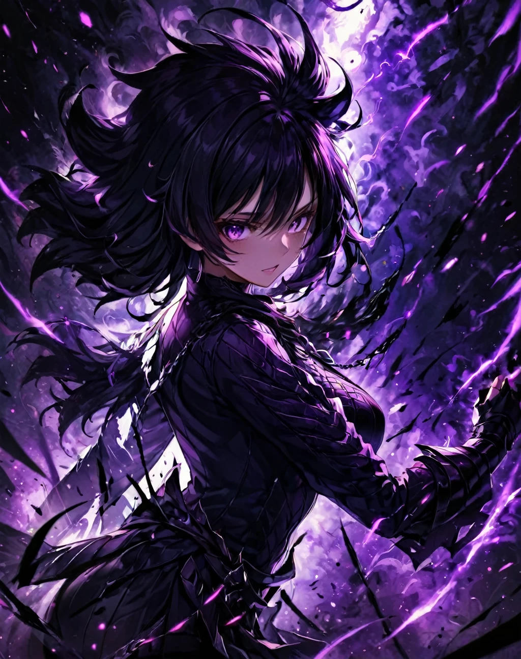 1girl dark aura, black, assasin, dynamic angle, 8K, HD, Illustration, official artwork, anime style, wallpaper, official art