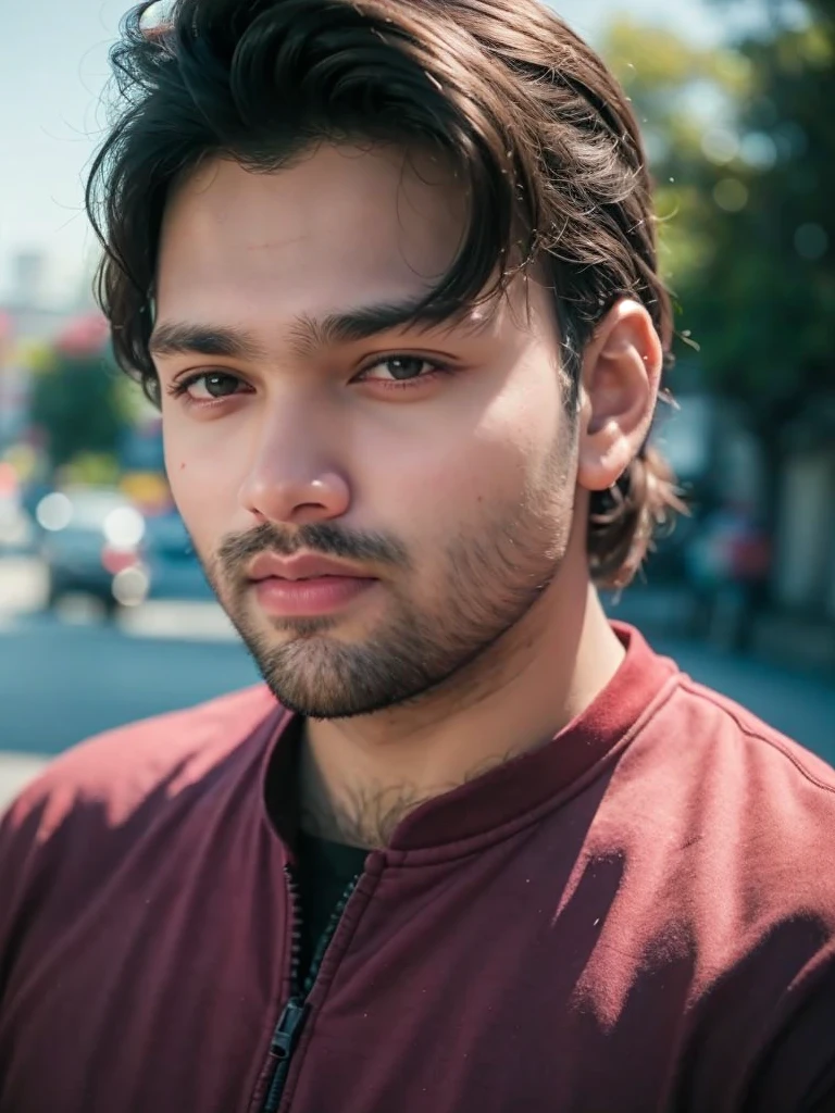 A beautiful young bearded man with highly detailed skin.