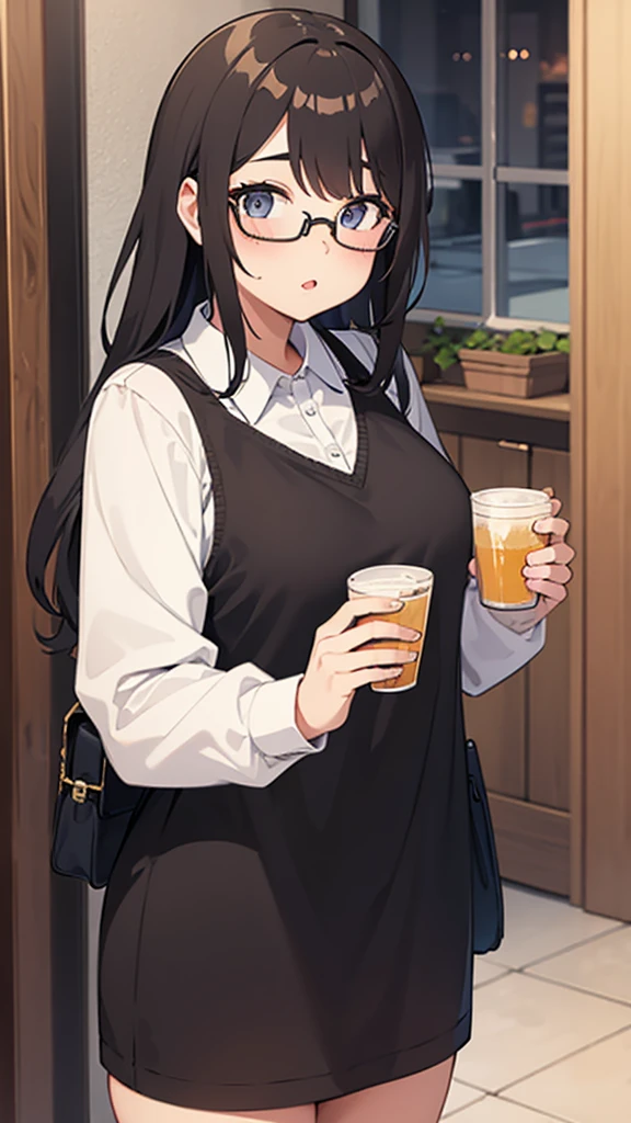 1girl, fat, glasses, cute