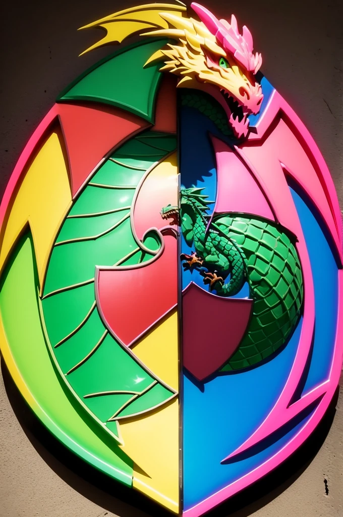 Make a team shield with a dragon on the shield and also the colors light green and pink and also the team's name is Dragoes Ceará put the name on the shield