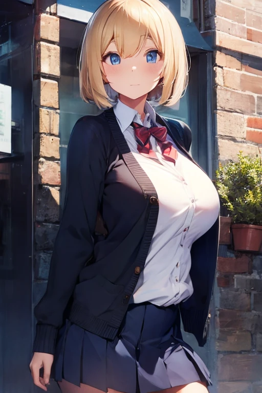 uniform,Big Breasts,cardigan,Blonde,Bob