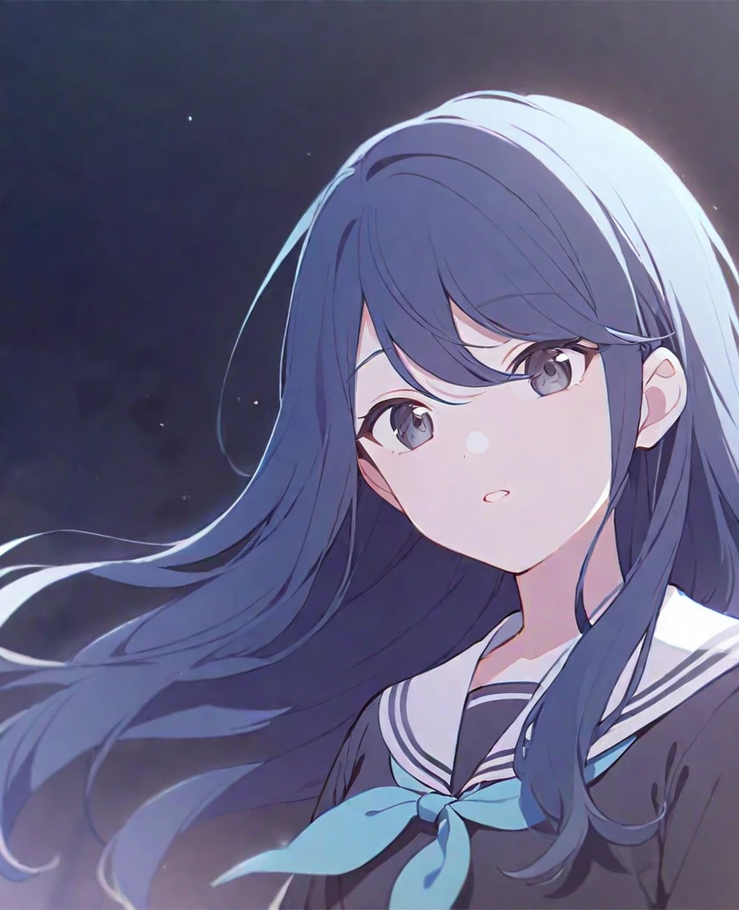 One girl,alone,Hoshino Ichika,Blue Hair,,Black Eye,Black Sailor Suit,White sailor collar,project sekai,long hair,cute,cute,