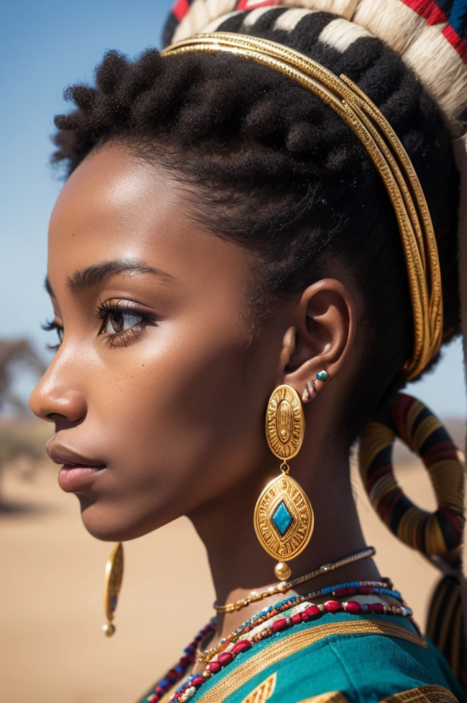 African tribe woman in profile showing typical African earrings 