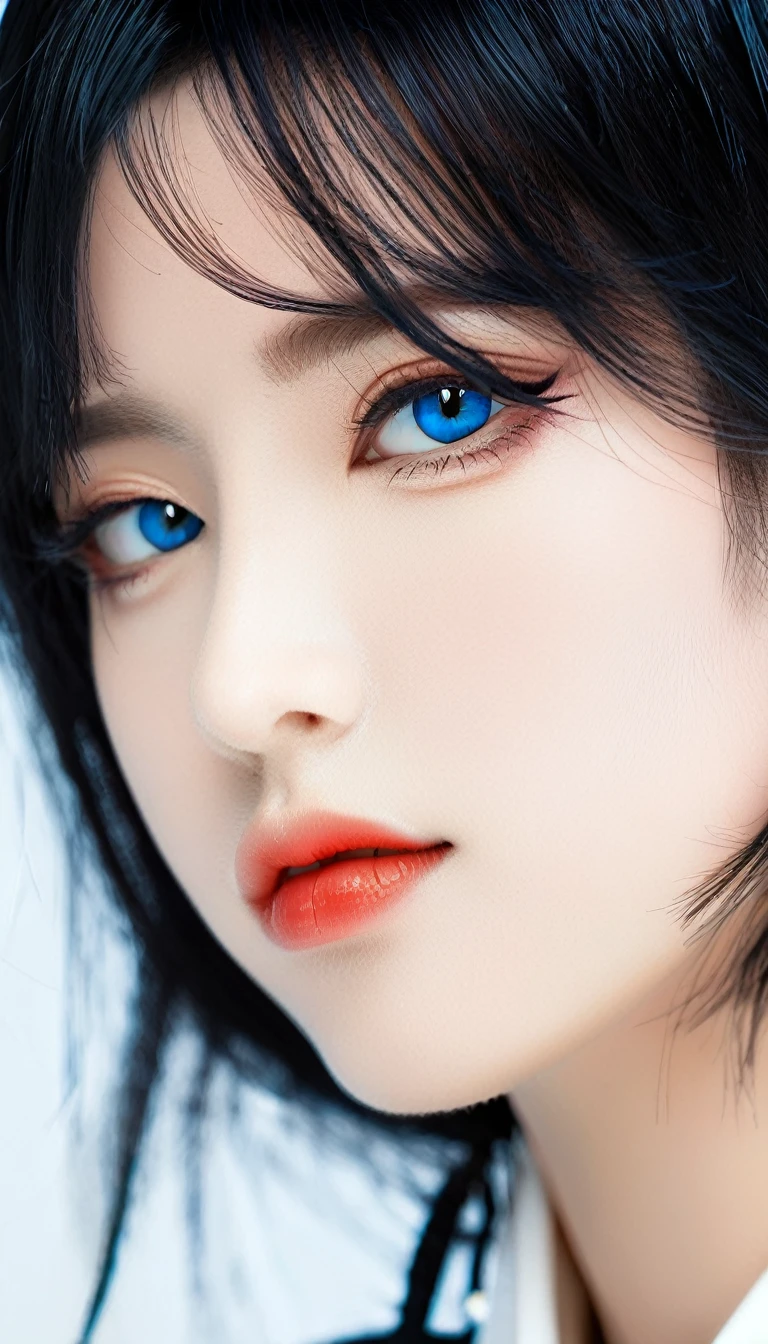 best quality, masterpiece, Black Hair, blue eyes, contour, Upper Body