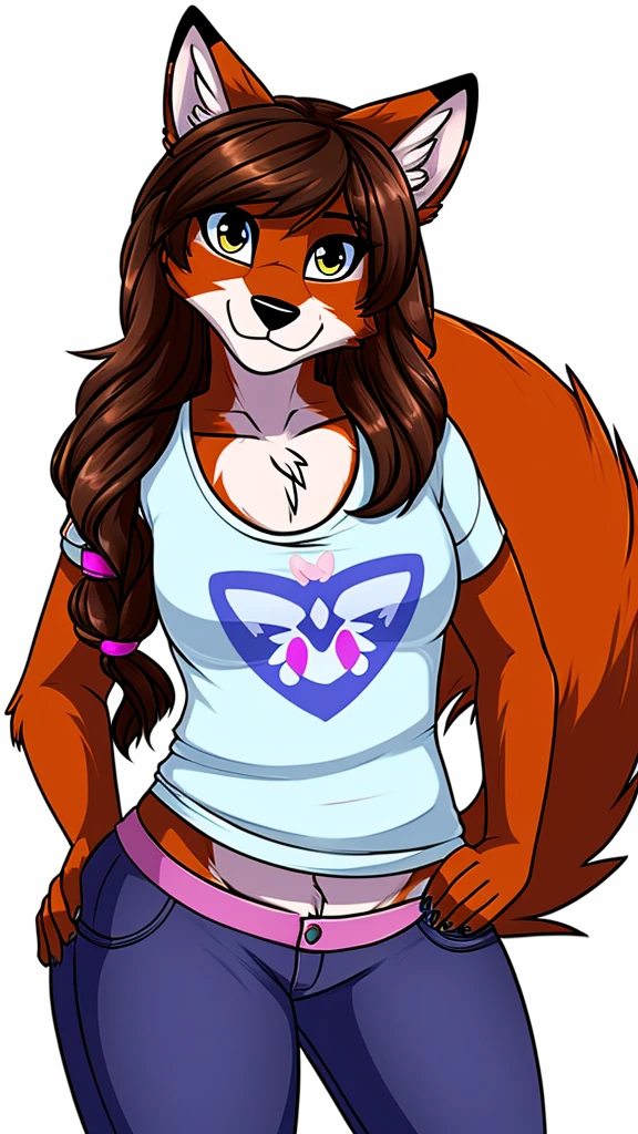 there is a draw image of a cotton candy wolf, shirt arm long red and pants black draw avatar, fursona, furry style, furry character, furry furaffinity, furry fursona, thicc, furry cute style, fursona!!!!, halfbody, fursona, cheap brown hair long girl, woman, Chest girl, backgrouned style colorful, transgender