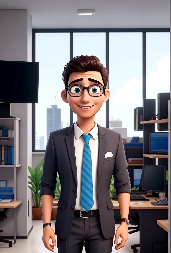 virtual assistant in a law firm, his name is Tobias and he is from Recife, Pernambuco in Brazil, has regional characteristics and a happy corporate environment, with smart sports clothes.