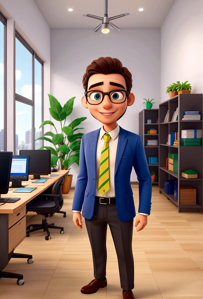 virtual assistant in a law firm, his name is Tobias and he is from Recife, Pernambuco in Brazil, has regional characteristics and a happy corporate environment, with smart sports clothes.