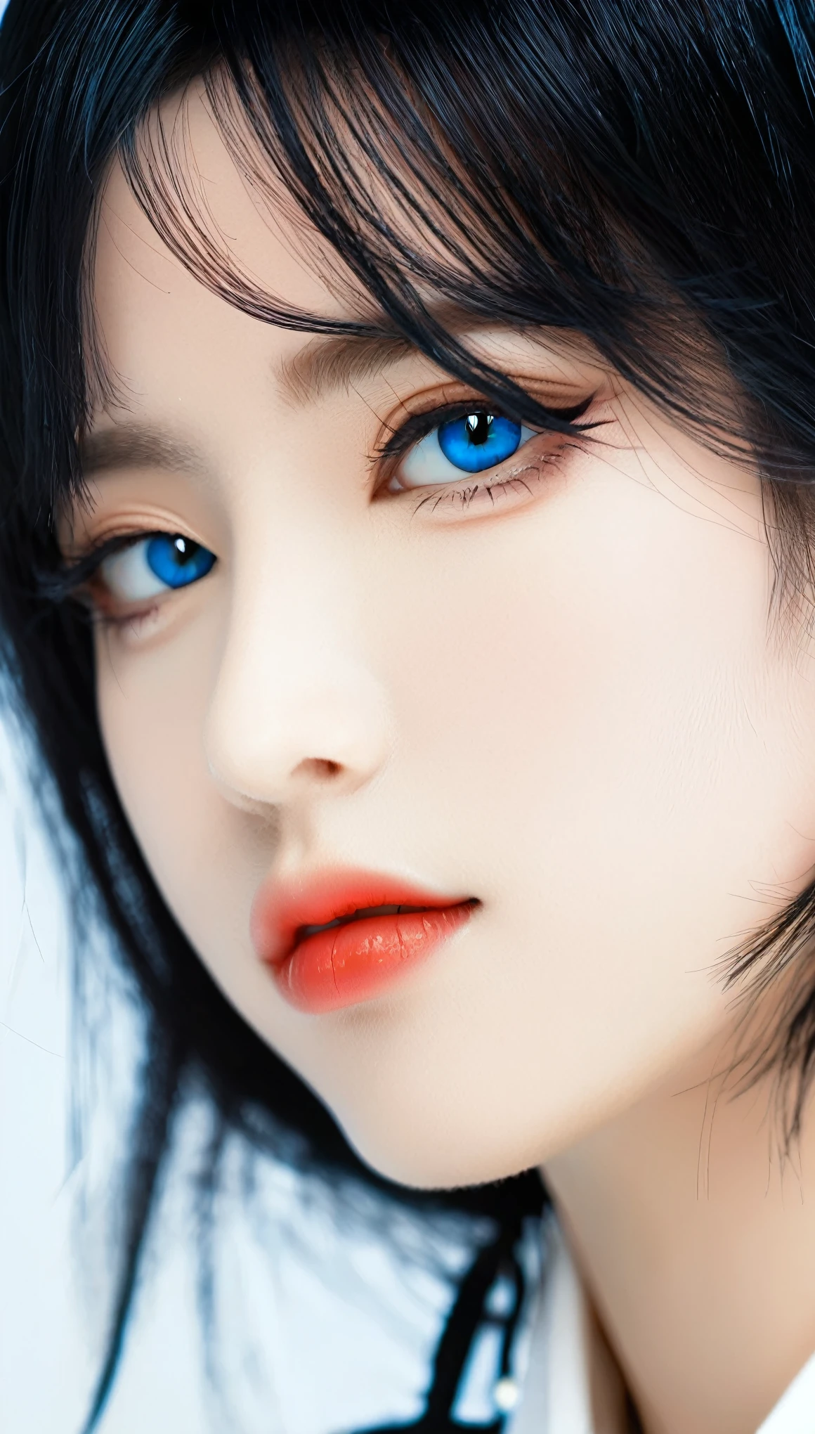 best quality, masterpiece, Black Hair, blue eyes, contour, Upper Body