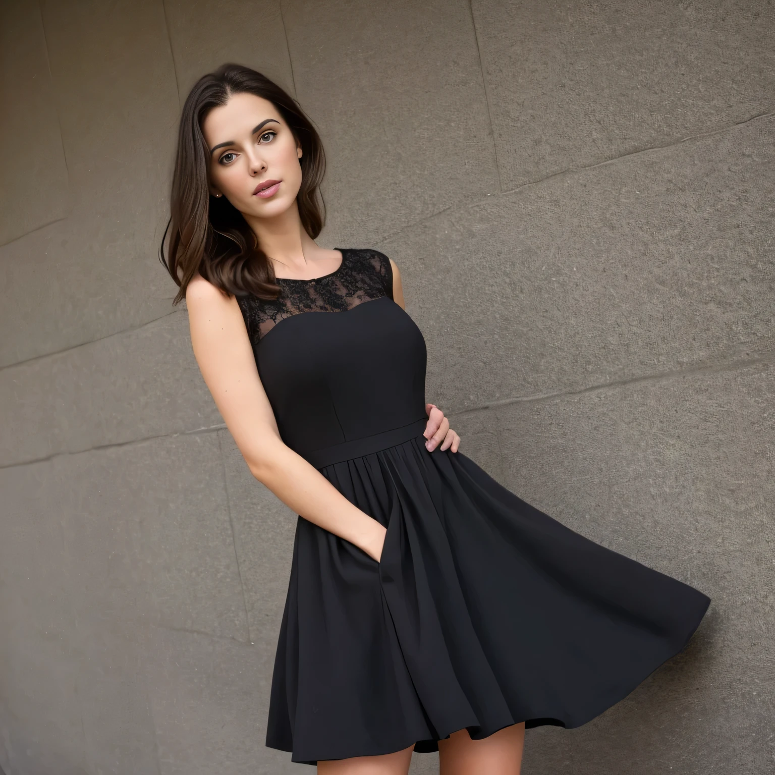 beautiful brunette in a short black dress