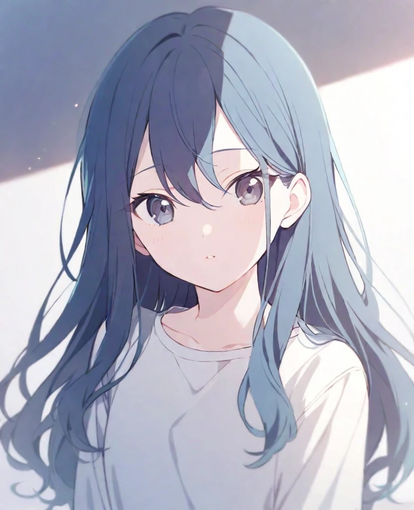 One girl,alone,Hoshino Ichika,Blue Hair,,Black Eye,White Shirt,project sekai,long hair,cute,cute,
