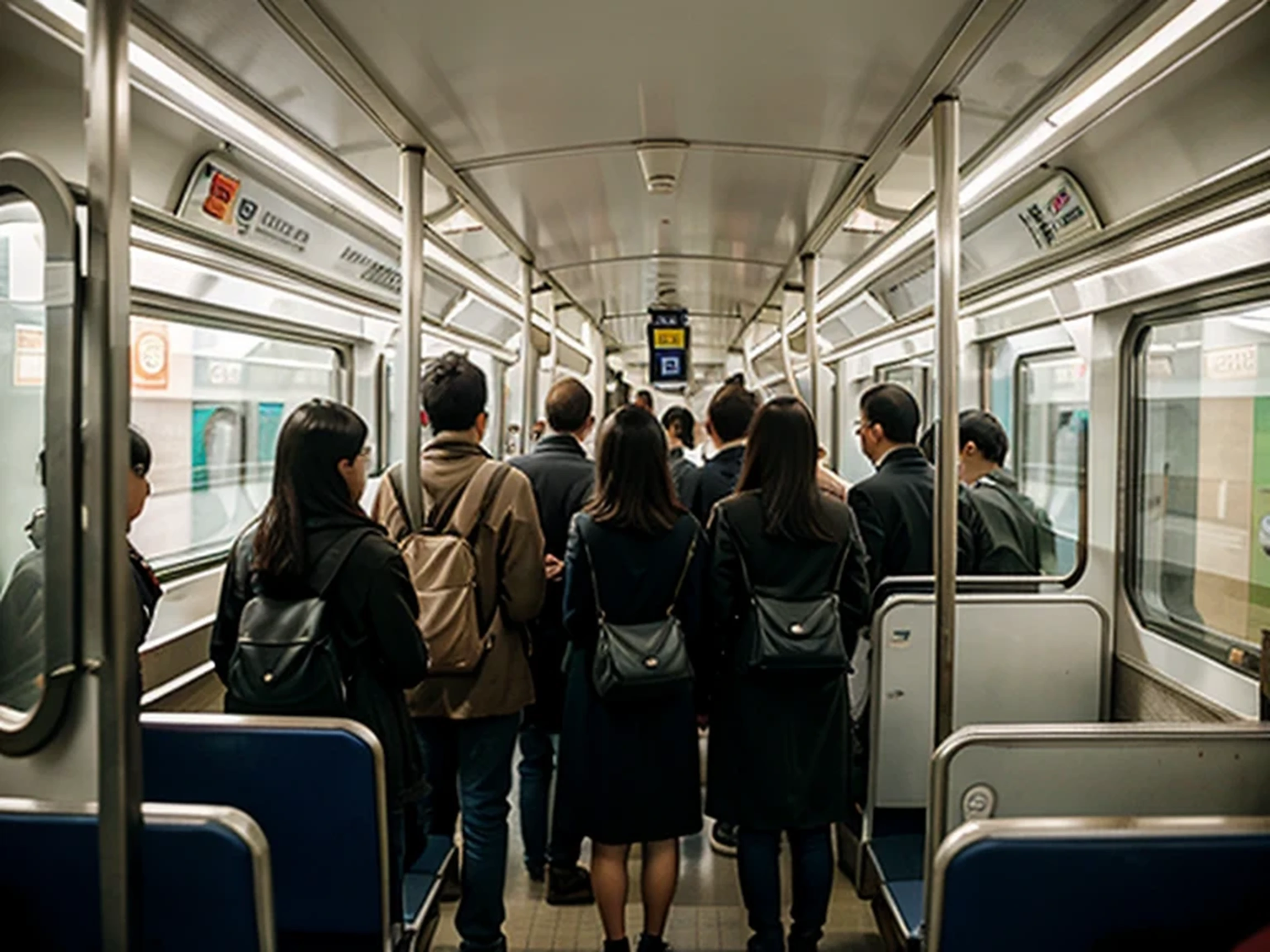 People standing together in the train