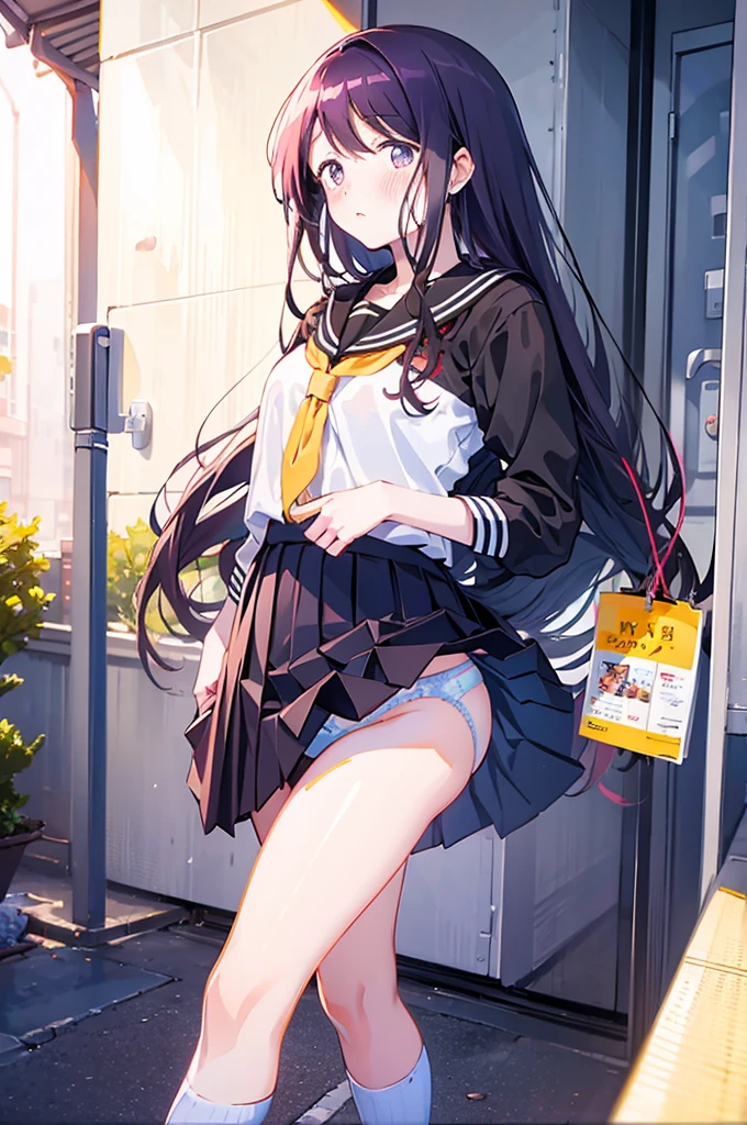Japanese 、high school student、Lift up your skirt、Showing panties、Blushing、白いShowing panties、Pull up your skirt