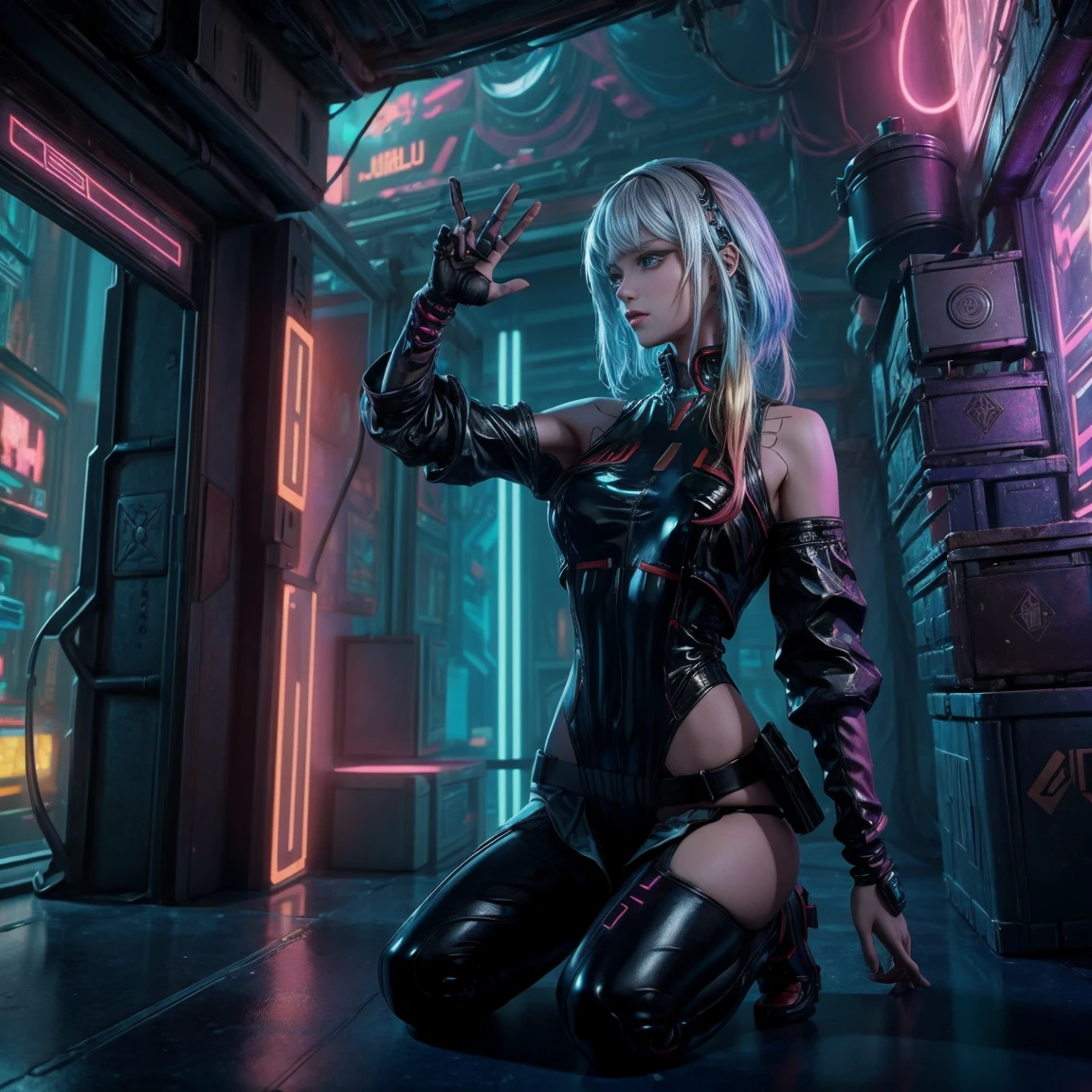 ((Best quality)), ((masterpiece)), (highly detailed:1.3), 3D, 1girl sexy beautiful, (cyberpunk:1.2), in space, nebula, holding_weapon, 1girl, solo