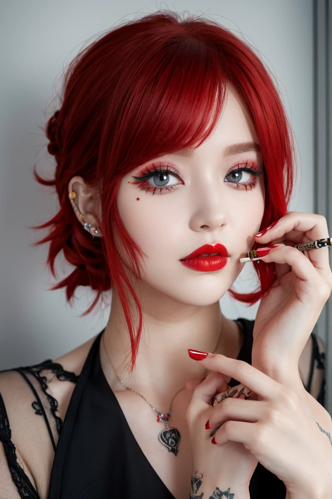 Red Hair PIERROT Piercings Cigarette Tattoo