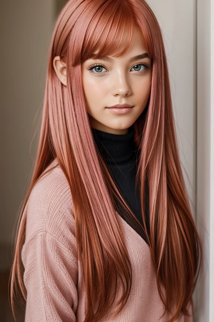 A pretty girl with pinkish copper hair color 