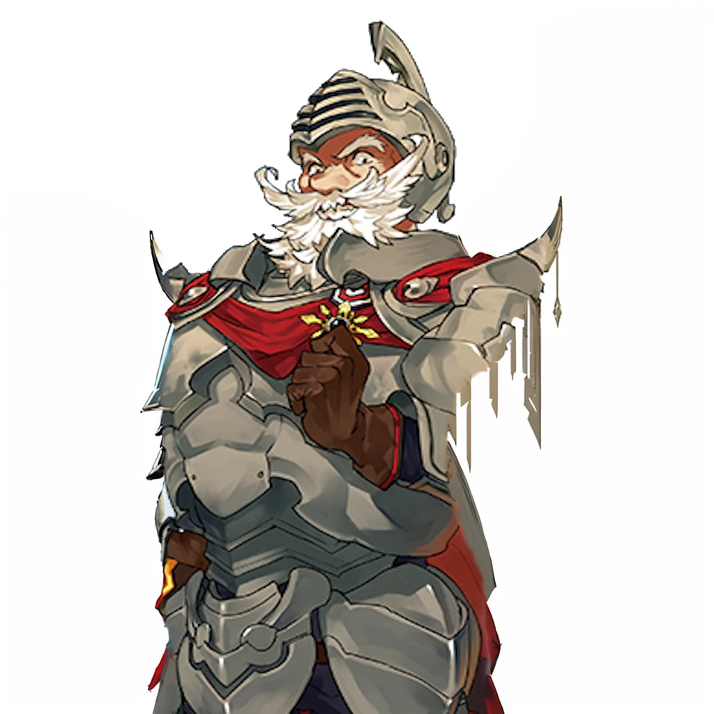 Anime picture of a knight, white pointed beard, armor, red cape, huge shoulder armor, Art style of Rune Factory 5, official character art, Guilty Gear Art Style, Jrpg-Charakterkunst, cushart krenz key art, ( ( Concept art for characters ) ), 2 d sprite, human, detailed anime character art