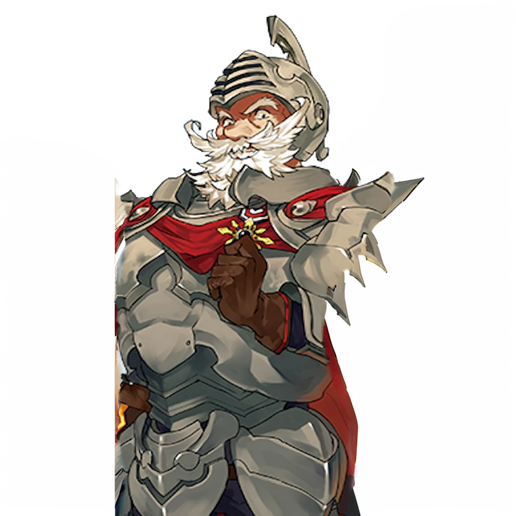 Anime picture of a knight, white pointed beard, armor, red cape, huge shoulder armor, Art style of Rune Factory 5, official character art, Guilty Gear Art Style, Jrpg-Charakterkunst, cushart krenz key art, ( ( Concept art for characters ) ), 2 d sprite, human, detailed anime character art