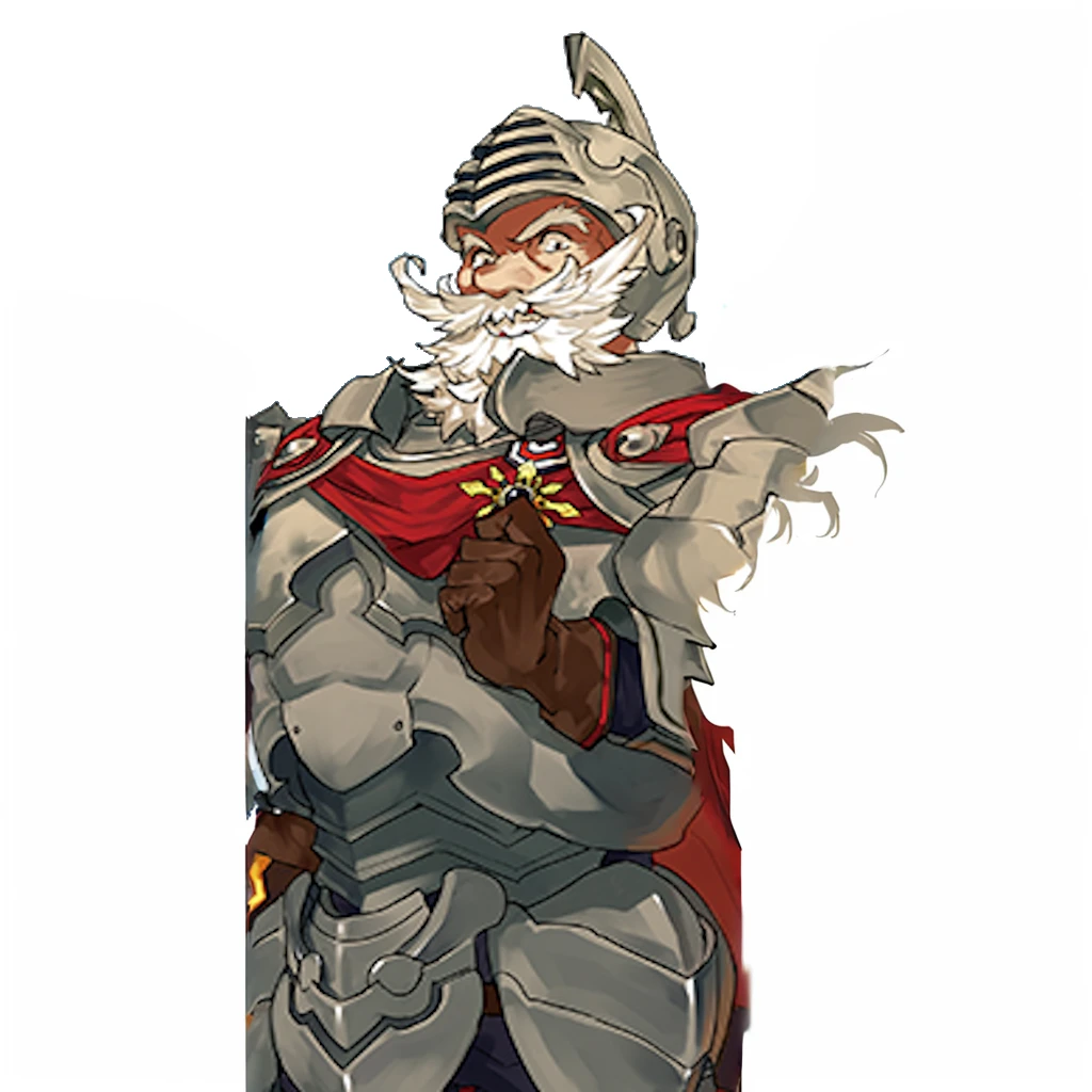 Anime picture of a knight, white pointed beard, armor, red cape, huge shoulder armor, Art style of Rune Factory 5, official character art, Guilty Gear Art Style, Jrpg-Charakterkunst, cushart krenz key art, ( ( Concept art for characters ) ), 2 d sprite, human, detailed anime character art