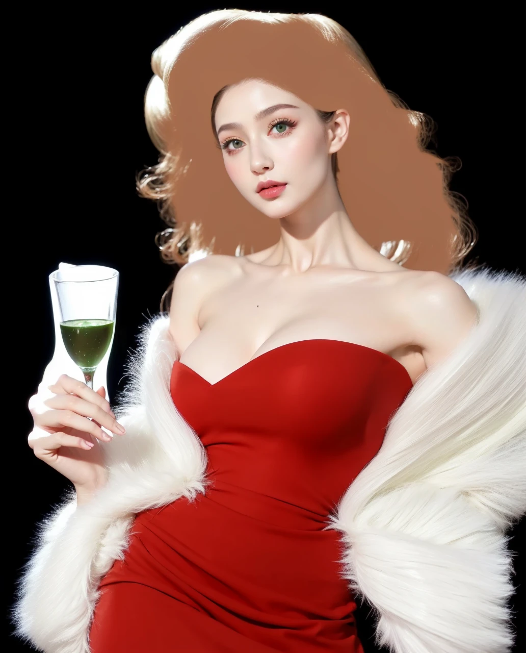 (green dress:1.2),1girl,hourglass body shape,waist up,beautiful detailed eyes,beautiful detailed lips,extremely detailed face,long eyelashes,detailed intricate dress,natural lighting,vibrant colors,soft focus,photorealistic,8k,extremely detailed,masterpiece