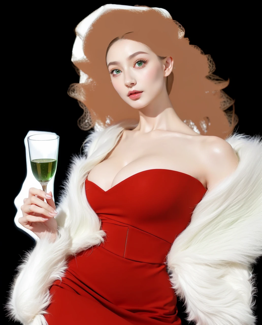 (green dress:1.2),1girl,hourglass body shape,waist up,beautiful detailed eyes,beautiful detailed lips,extremely detailed face,long eyelashes,detailed intricate dress,natural lighting,vibrant colors,soft focus,photorealistic,8k,extremely detailed,masterpiece