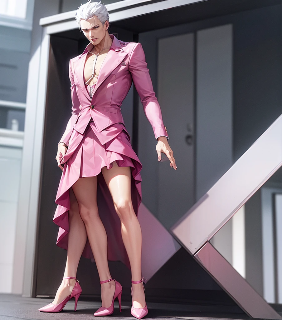 Vergil from Devil may cry Wearing a pink skirt and high heels
