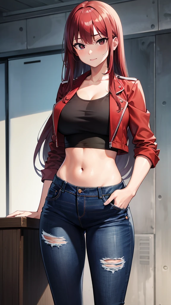 gorgeous redhead, jeans jacket, loincloth