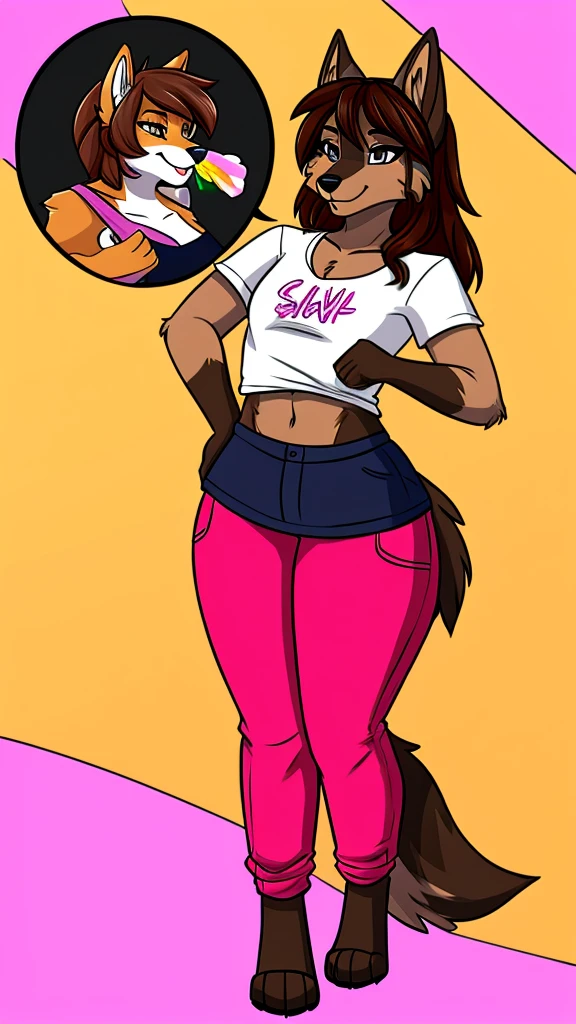 (solo:1.1),(masterpiece), (best quality:1.3), highly detailed, intricate, professional art, digital art, absurdres, Kimberly, 1girl, solo, black hair, braided pony tail hair, kimbery hair with coloured tips:1.2 , African American, (very dark skin:1.4), kimberly wearing a long-sleeve-red-top and bandana with pants posing in an alleyway with graffiti, abs, wide hips, (crotch bulge:1.2), penis bulge, testicle bulge, , slender athletic body type, medium breasts, tall girl, angled view,