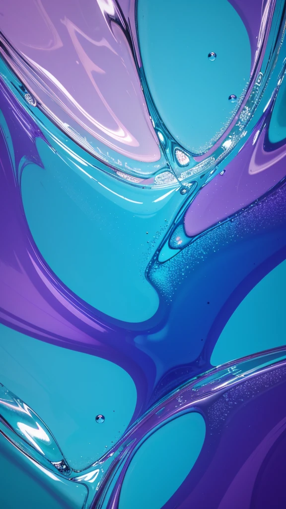 Background wallpaper for your desktop in the form of color shapes like liquid glass with translucent bubbles in the colors of violet, blue, pink,, turquoise, navy blue, magnificent liquid glass ornaments, connecting plates of glass