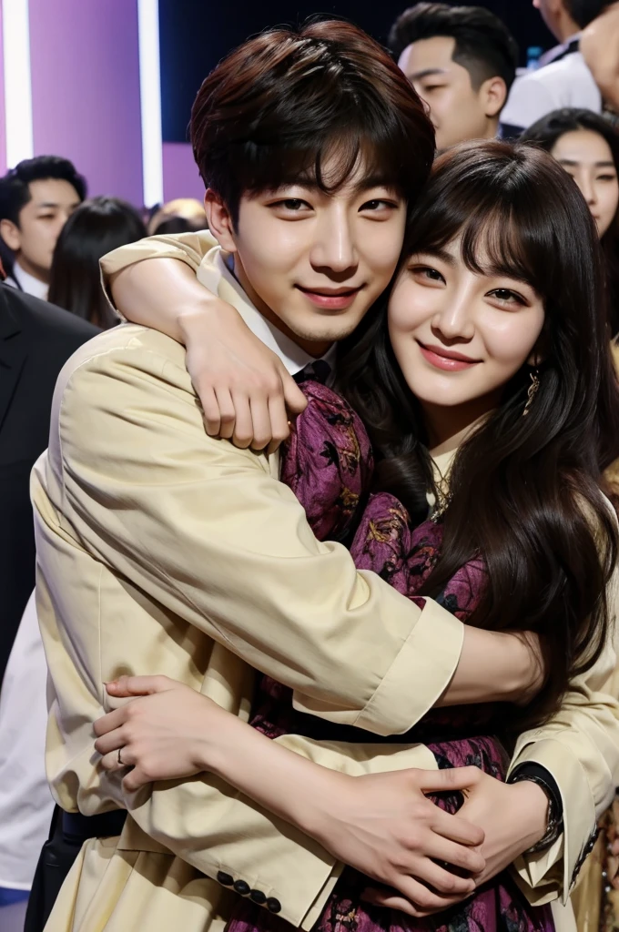 Kim Namjoon and Jeon Somi hugging 