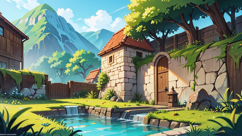 landscape image, the walls of a city covered in ooze gates shut tall yellow grass and pools of mud outside of the walls, wooden fortifications set up outside of the walls