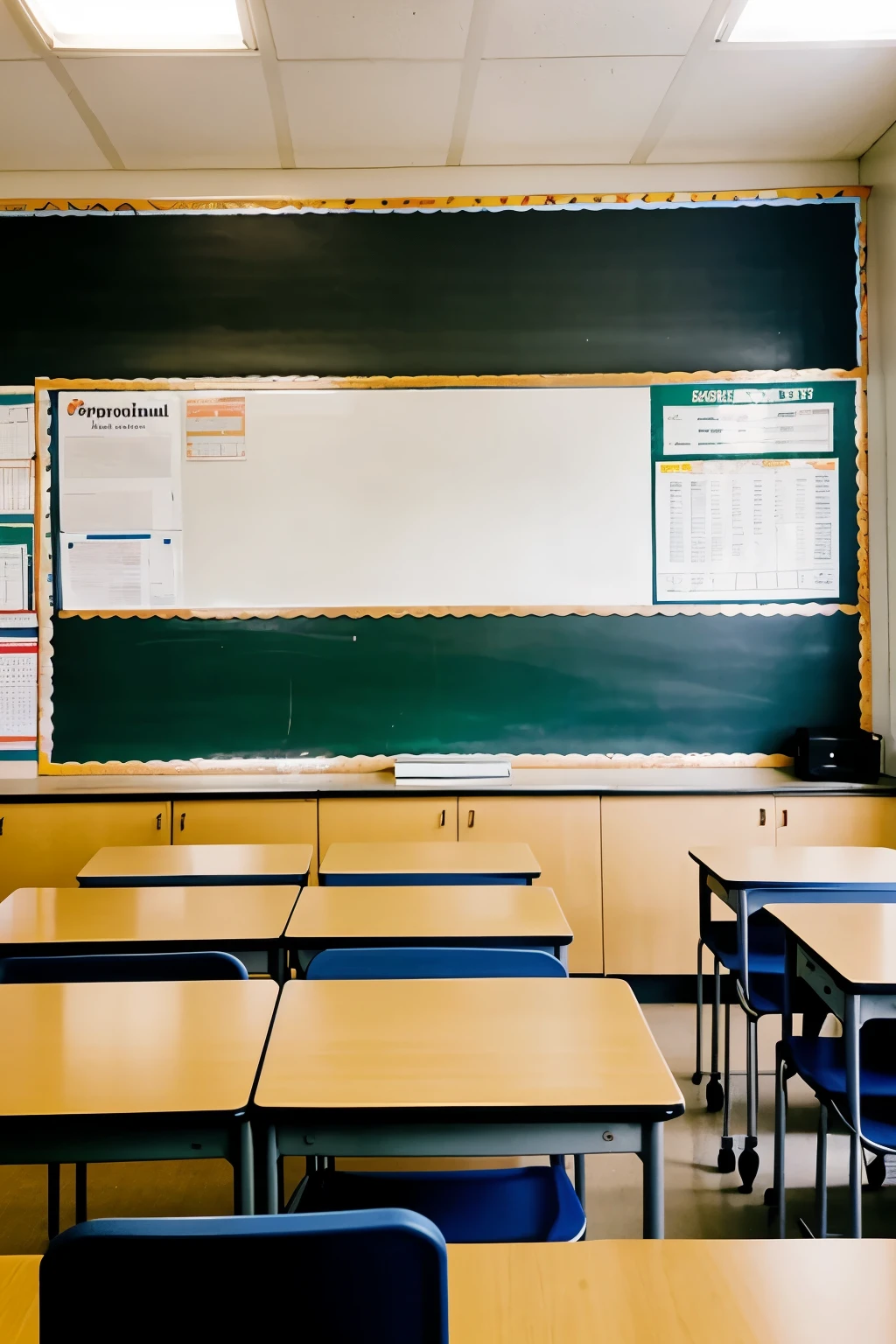 ((Best Quality)), ((a class room )), (Detailed),  where to use relief sheets for maps and plans.
2- Use thick markers and cards with large font for writing.
3- Use hearing and touch to access visual information.
4- Use assistive technologies to facilitate communication and learning 5- Ensure that all areas of the school have adequate lighting for students with low vision.
6- Promote autonomy and confidence in students.