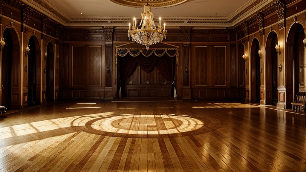 draw a victorian style ballroom, with detailed decoration, dance floor wooden floor, no obstacles on the track, without hanging lamps